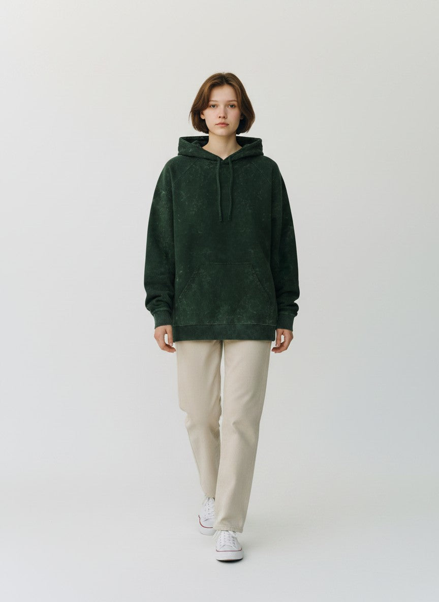 Raw Cotton Drop Bottle Green Unisex Acid Washed Hoodie