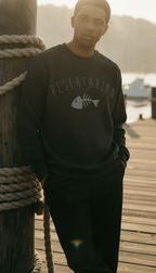 Pescatarian Black Waffle Knit Oversized Full-Sleeve