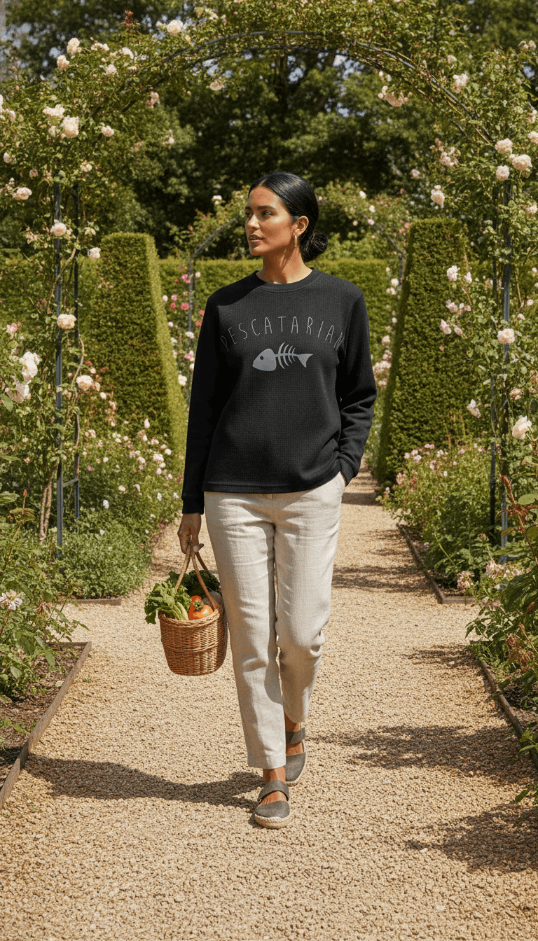 Pescatarian Black Waffle Knit Oversized Full-Sleeve