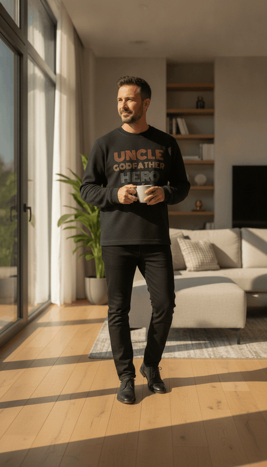 Uncle Godfather Hero Black Waffle Knit Oversized Full-Sleeve