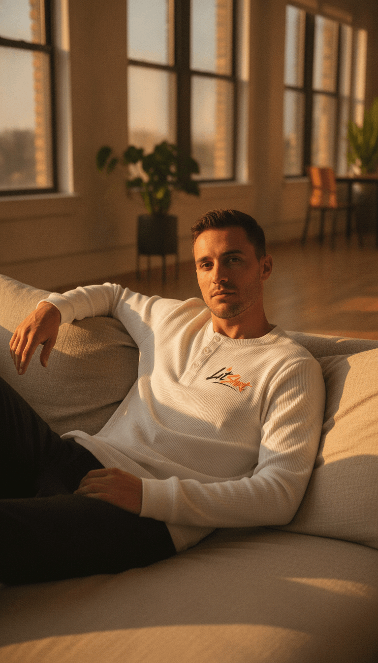 LitShirt White Henley waffle knit