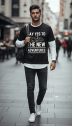 Camping Graphic Black With White Sleeve Oversized Tee