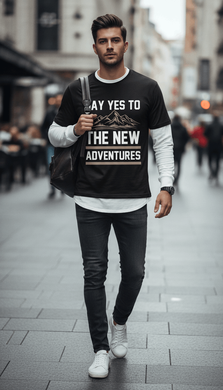 Camping Graphic Black With White Sleeve Oversized Tee