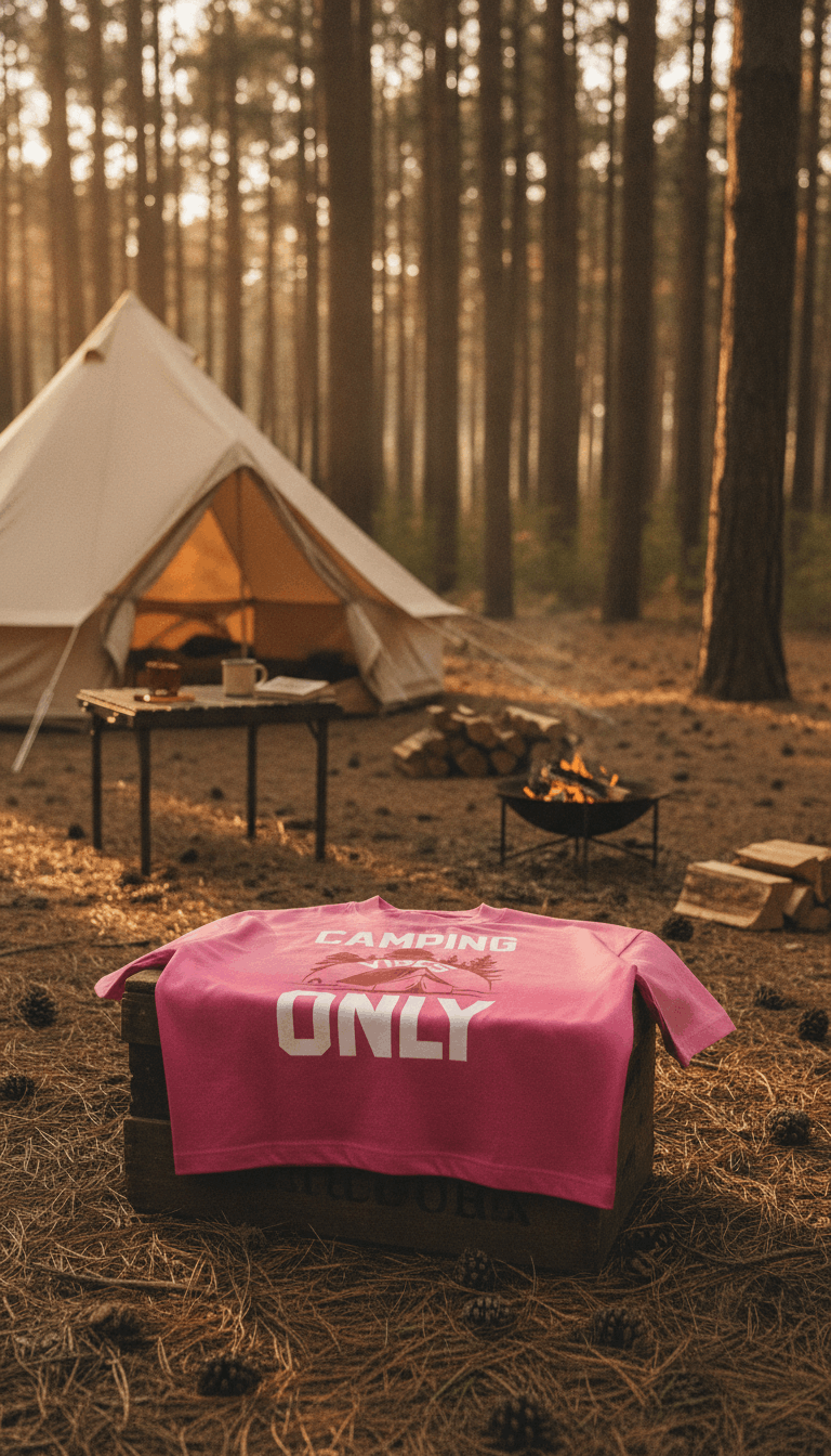 Camping Vibes Only Pink Sunfade Ombré Wash Boxy Fit T-shirt