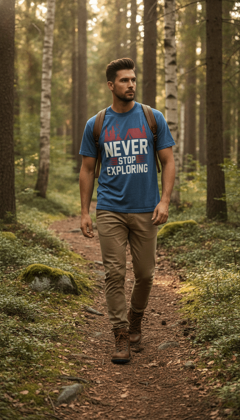 Never Stop Exploring Denim Wash Boxy Fit T-shirt