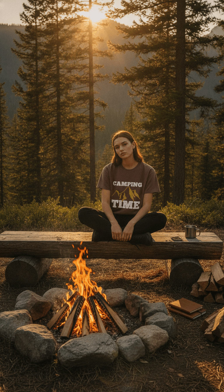 Camping Time Brown Boxy Fit T-shirt