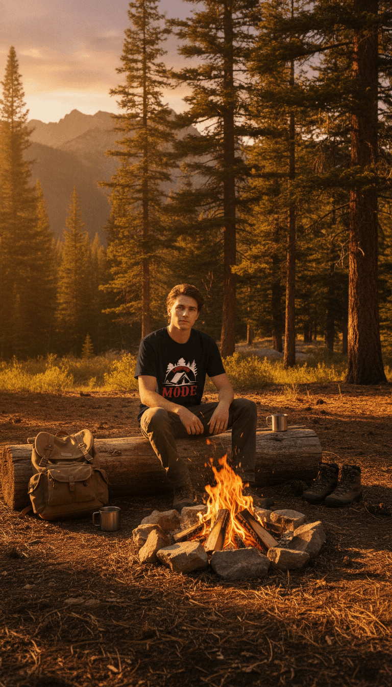 Camping Mode Black Boxy Fit T-shirt