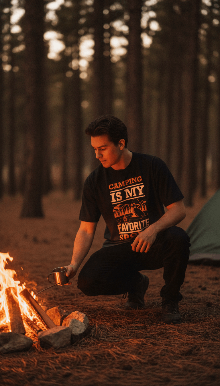 Camping Graphic Black Ombré Wash Boxy Fit T-shirt