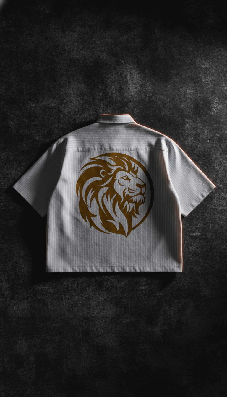 Lion Graphic Blue Striped Oxford Boxy Shirt