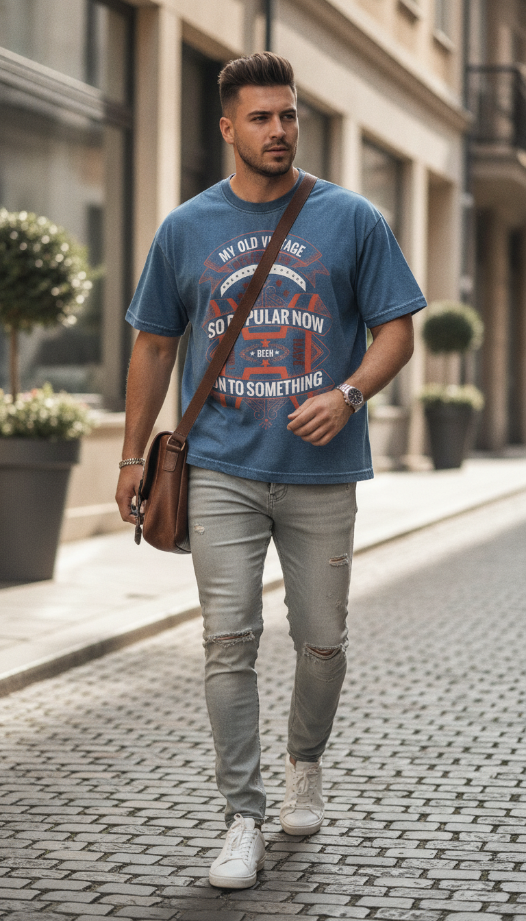 Vintage Graphic Denim Wash Boxy Fit T-shirt - LitShirt