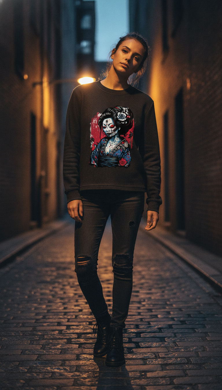 Urban Graphic Black Waffle Knit Oversized Full-Sleeve - LitShirt