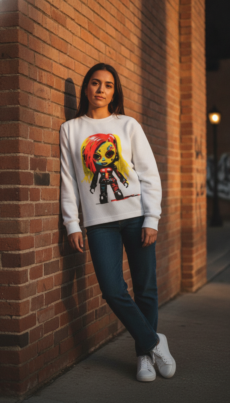 Urban Graphic Off-White Waffle Knit Oversized Full-Sleeve - LitShirt