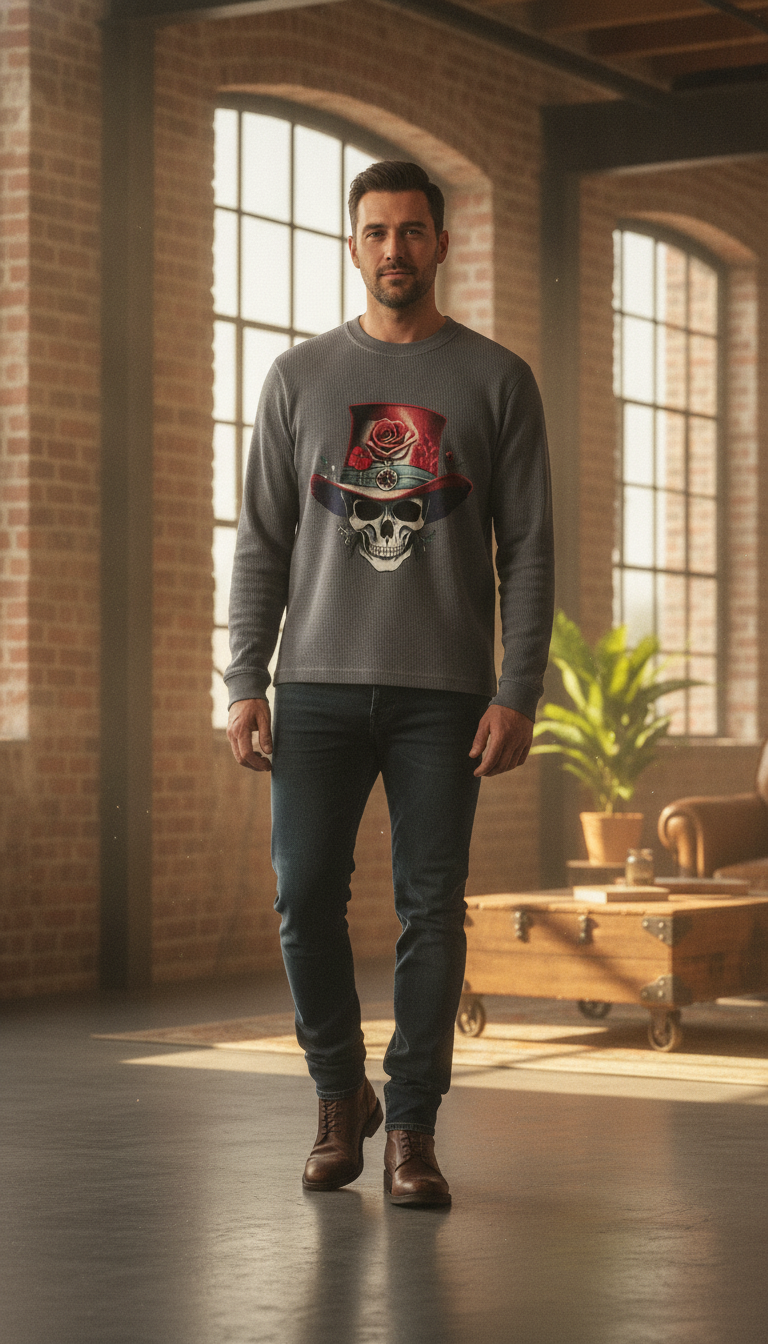 Urban Graphic Acidwash Waffle Knit Oversized Full-Sleeve - LitShirt
