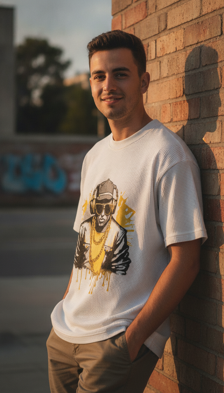 Urban Graphic Off-White Waffle Boxy Fit - LitShirt