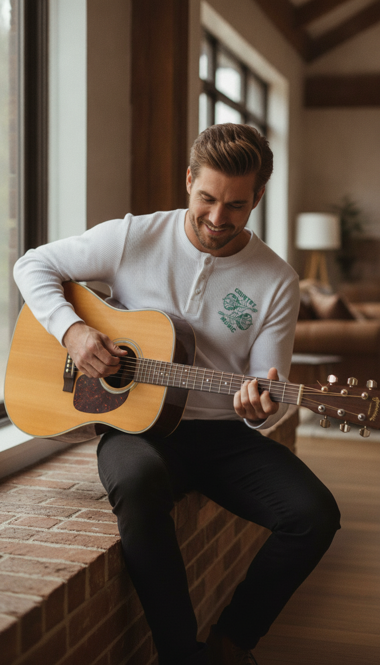 I Love Music White Henley waffle knit - LitShirt