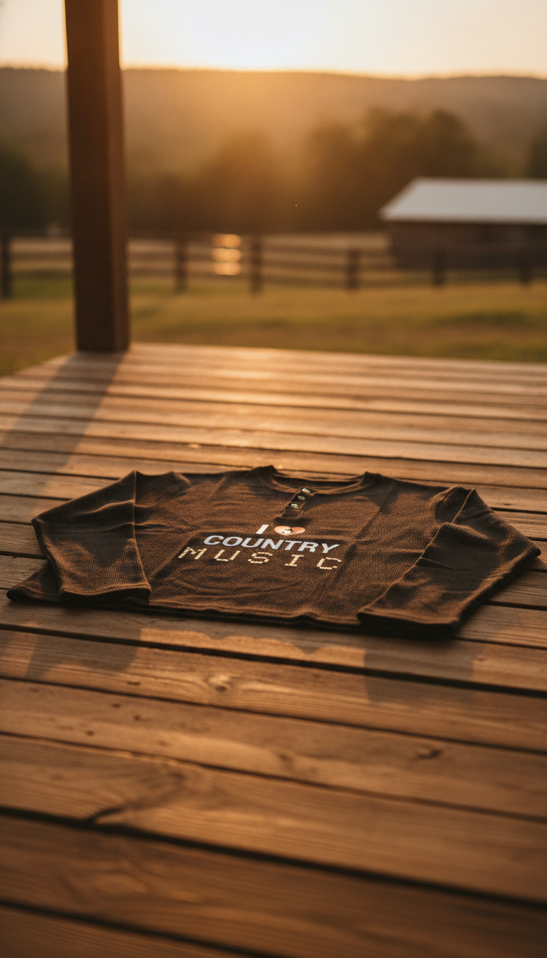 I Love Country Music Black Henley waffle knit - LitShirt