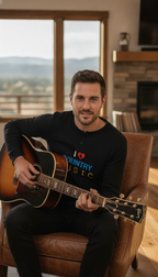 I Love Country Music Black Henley waffle knit - LitShirt