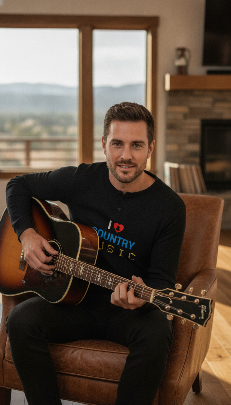 I Love Country Music Black Henley waffle knit - LitShirt