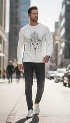 Graphic Print Off-White Waffle Knit Oversized Full-Sleeve - LitShirt