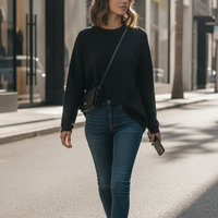 Black Waffle Knit Oversized Full-Sleeve