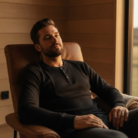Black Henley waffle knit