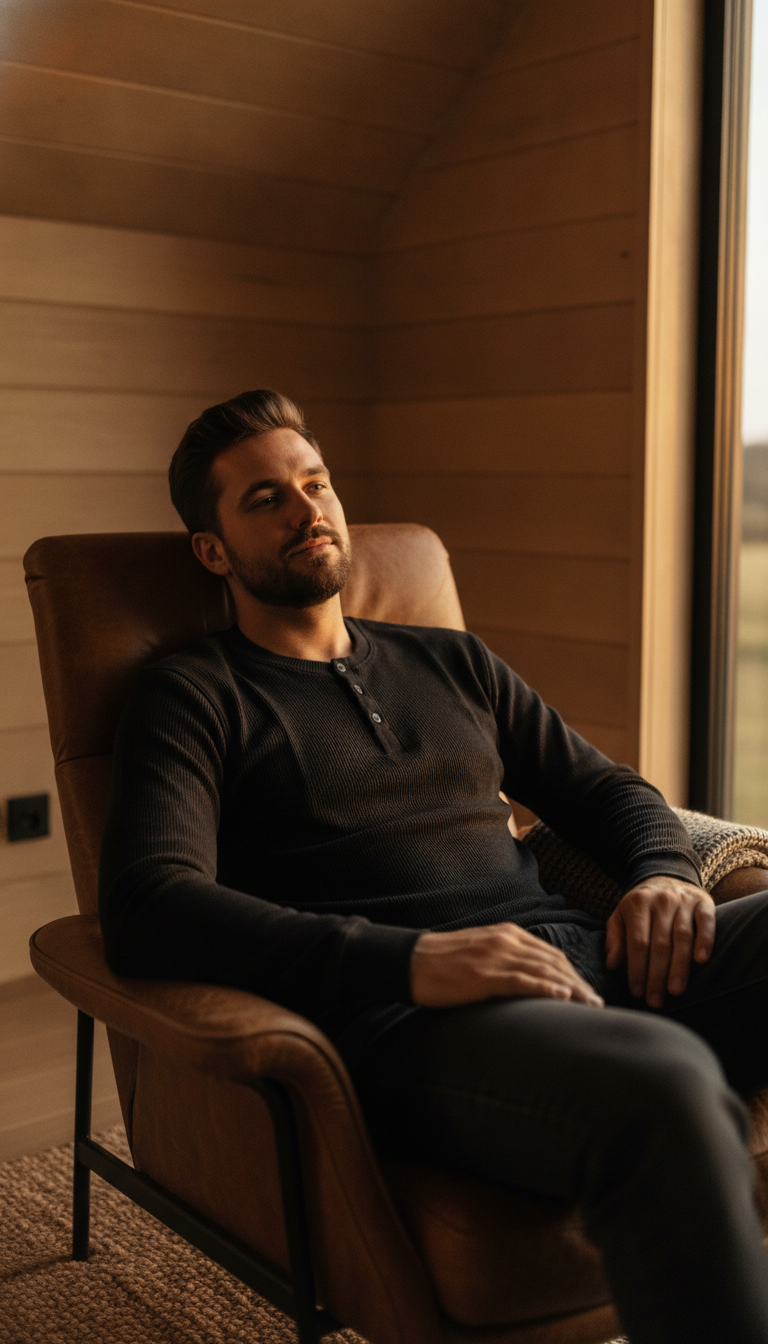 Black Henley waffle knit - LitShirt