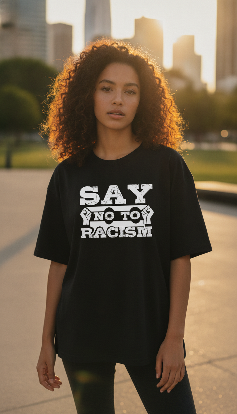 Say Not To Racism Black Oversized T-Shirt - LitShirt