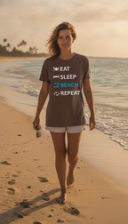 Eat Sleep Beach Repeat Brown Boxy Fit T-shirt - LitShirt