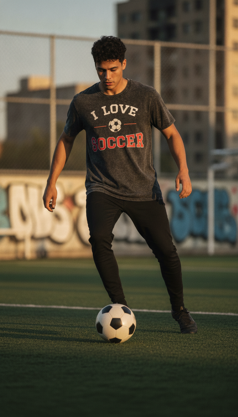 I Love Soccer Acidwash Oversized T-Shirt - LitShirt