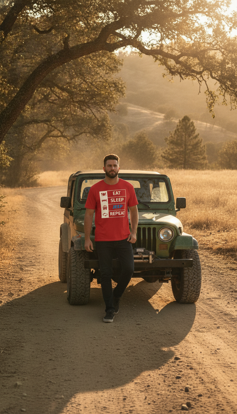 Eat Sleep Jeep Repeat Red Oversized T-Shirt - LitShirt