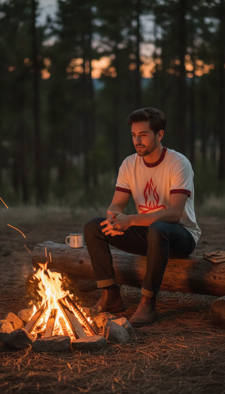 CampFire Graphics Off White & Maroon Ringer Tee