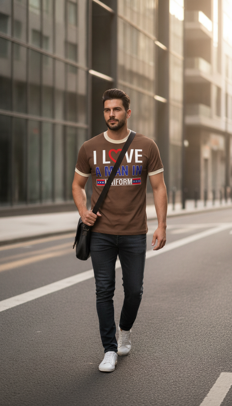 I Love A Man In Uniform Mousse & Cream Ringer Tee