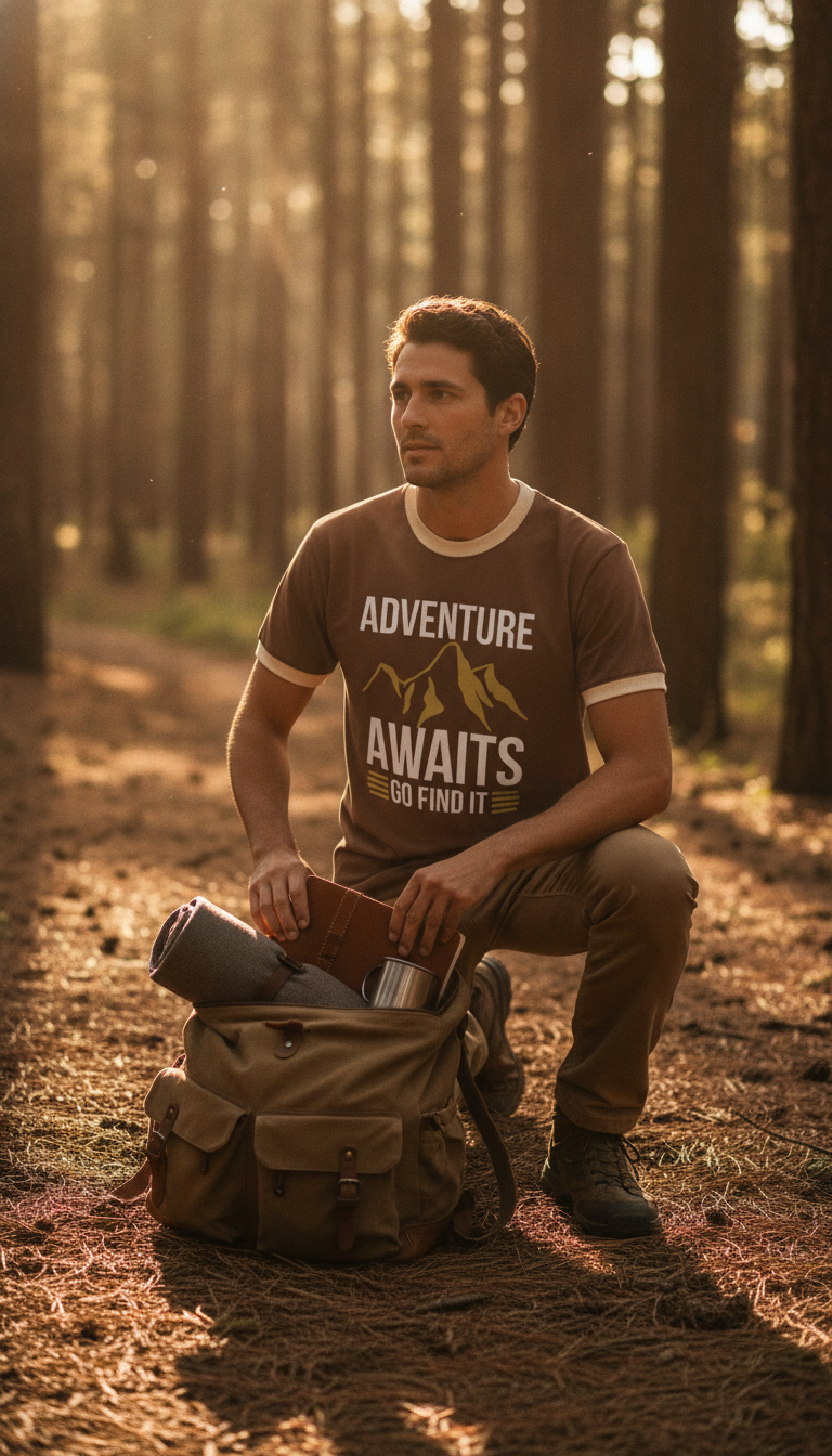 Adventure Awaits Mousse & Cream Ringer Tee