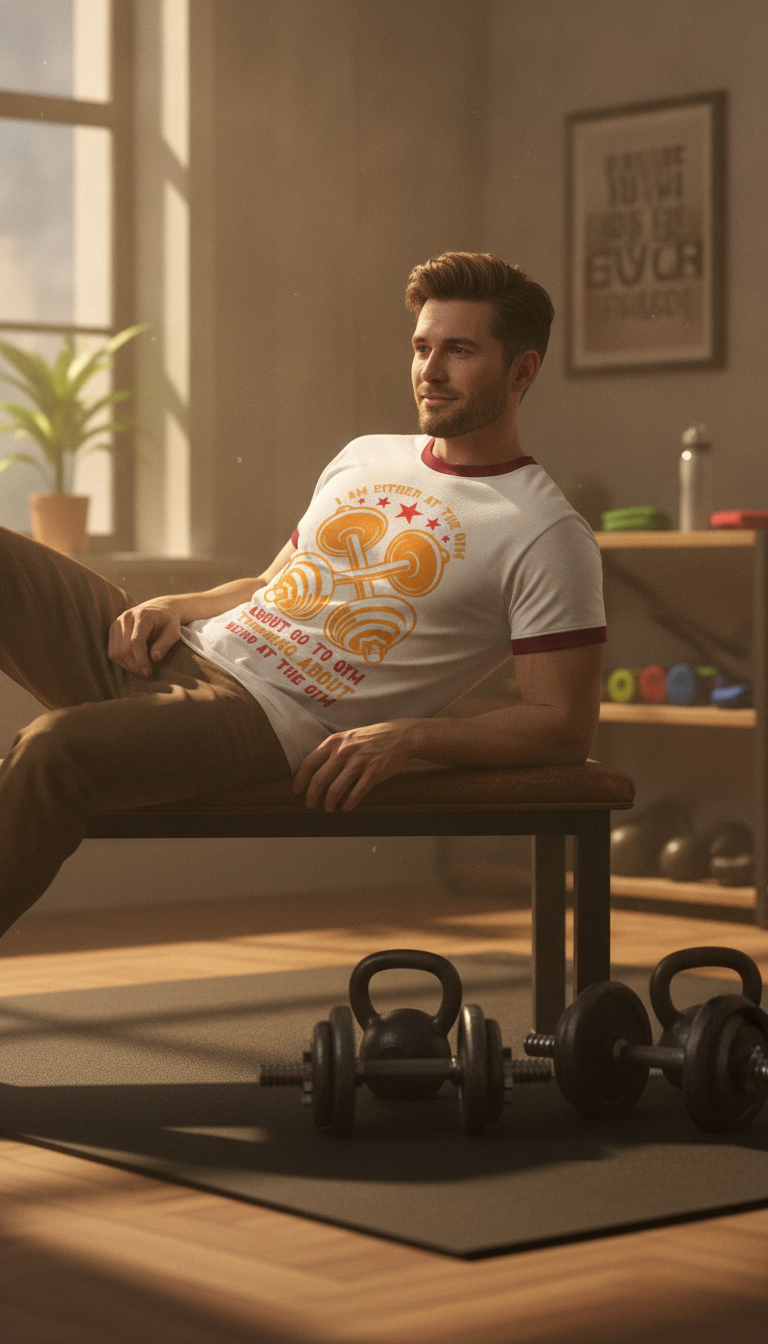 Gym Off White & Maroon Ringer Tee