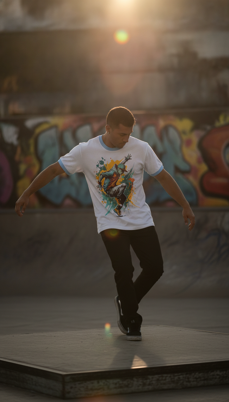 Urban Graphic White & Sky Blue Ringer Tee