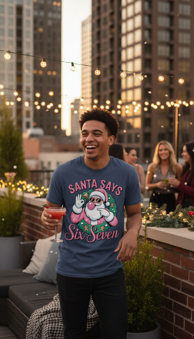 Santa Says Six Seven Blue Regular Fit T-Shirt