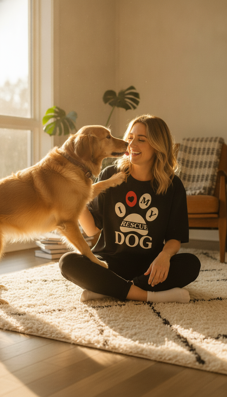 I Love My Rescue Dog Black Oversized T-Shirt