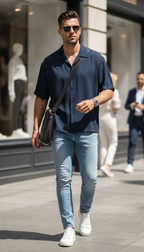 Pure Core 240 Navy Blue Unisex Oversized Shirt