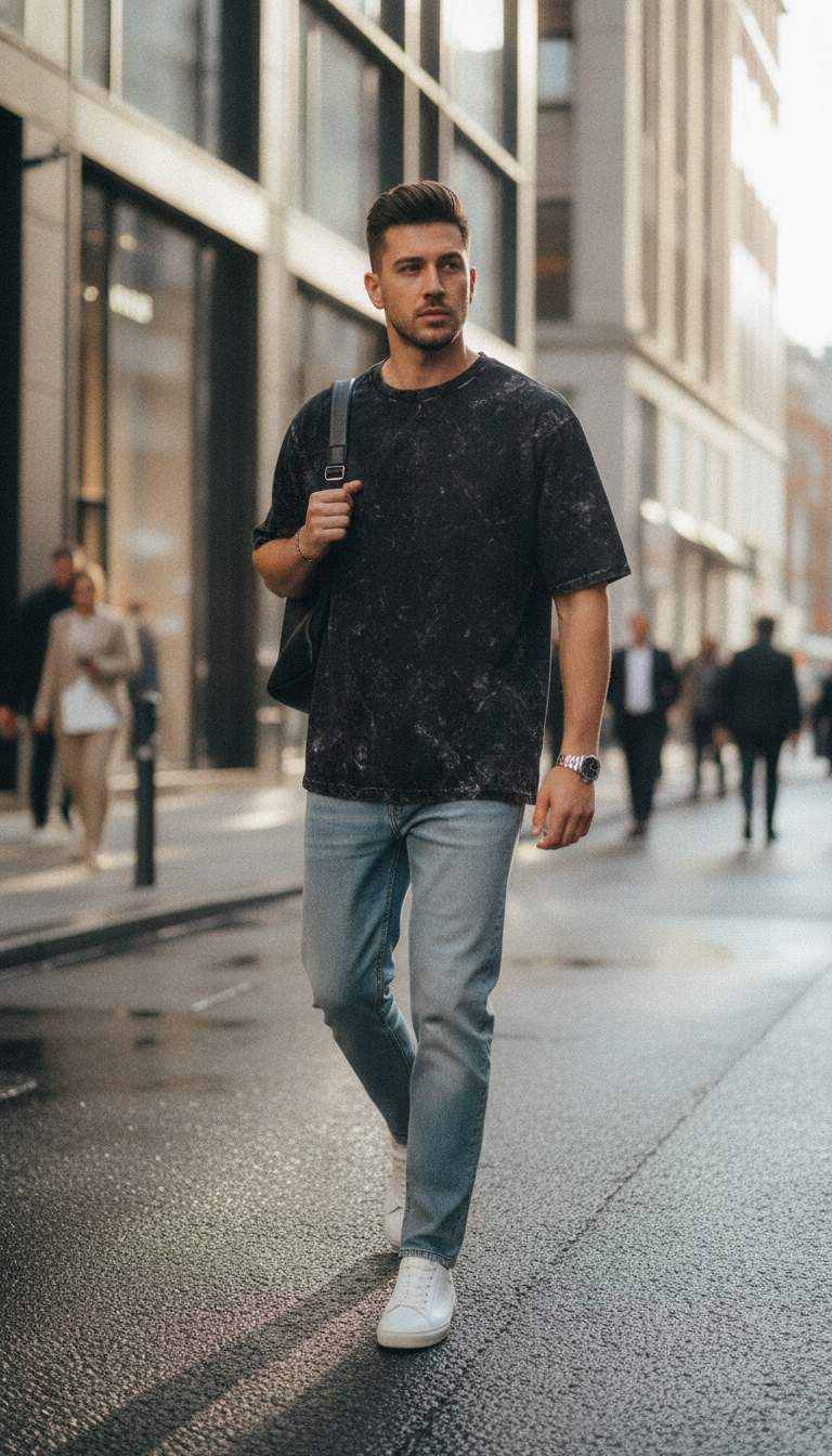 Unisex Acid Washed Oversized Tee (240 GSM) Black