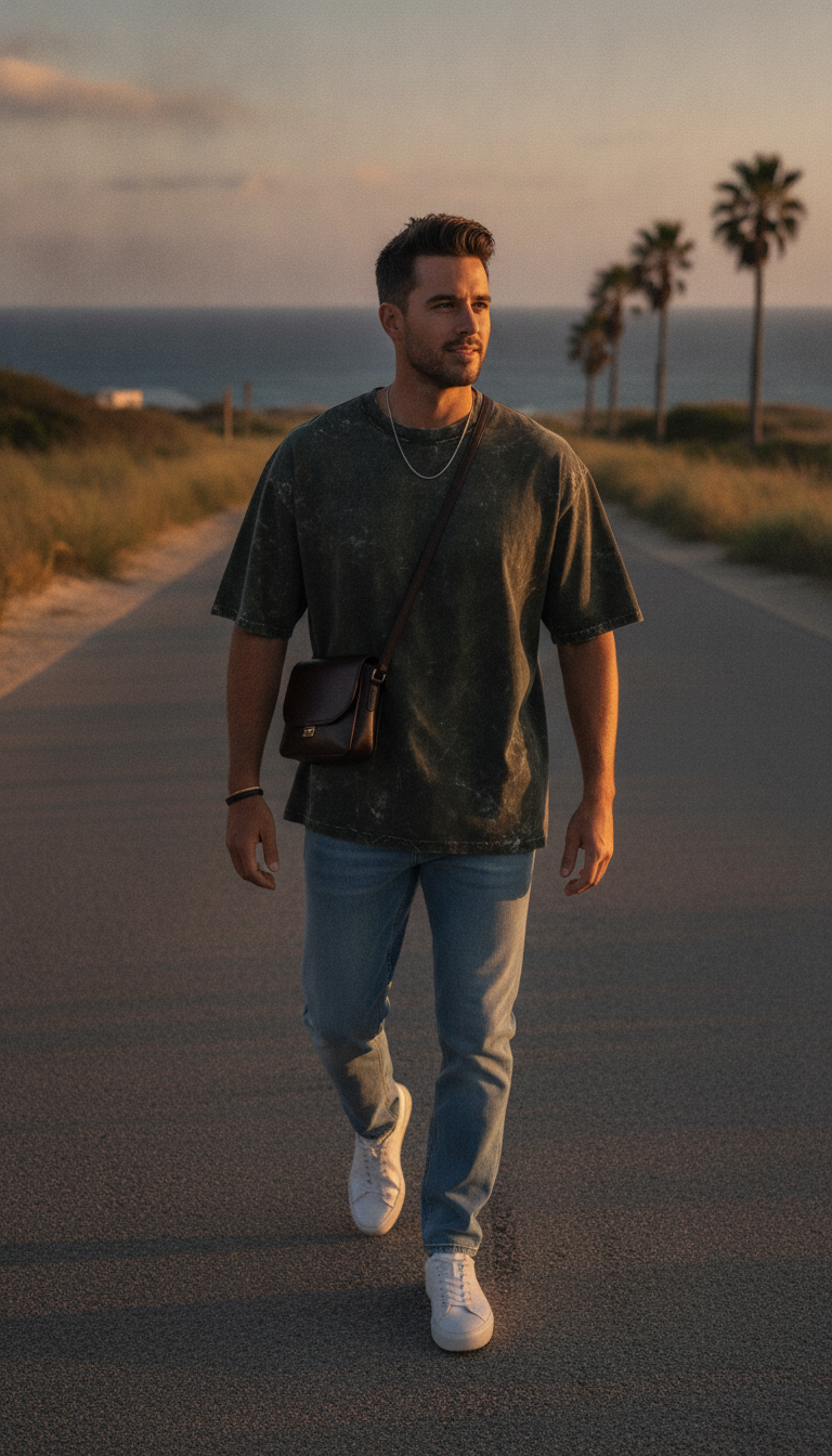 Unisex Acid Washed Oversized Tee (240 GSM) Olive Green