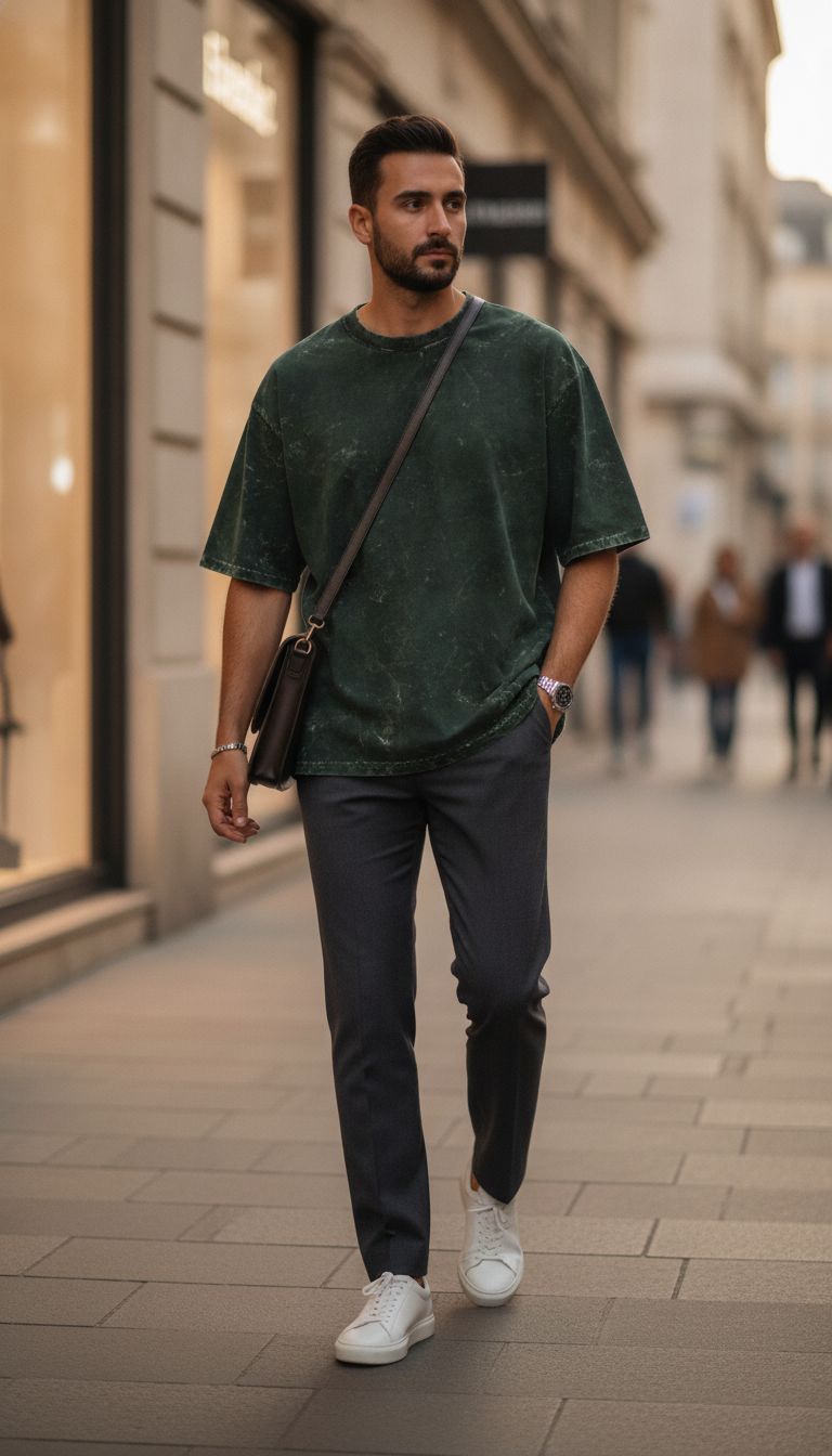 Unisex Acid Washed Oversized Tee (240 GSM) Bottle Green