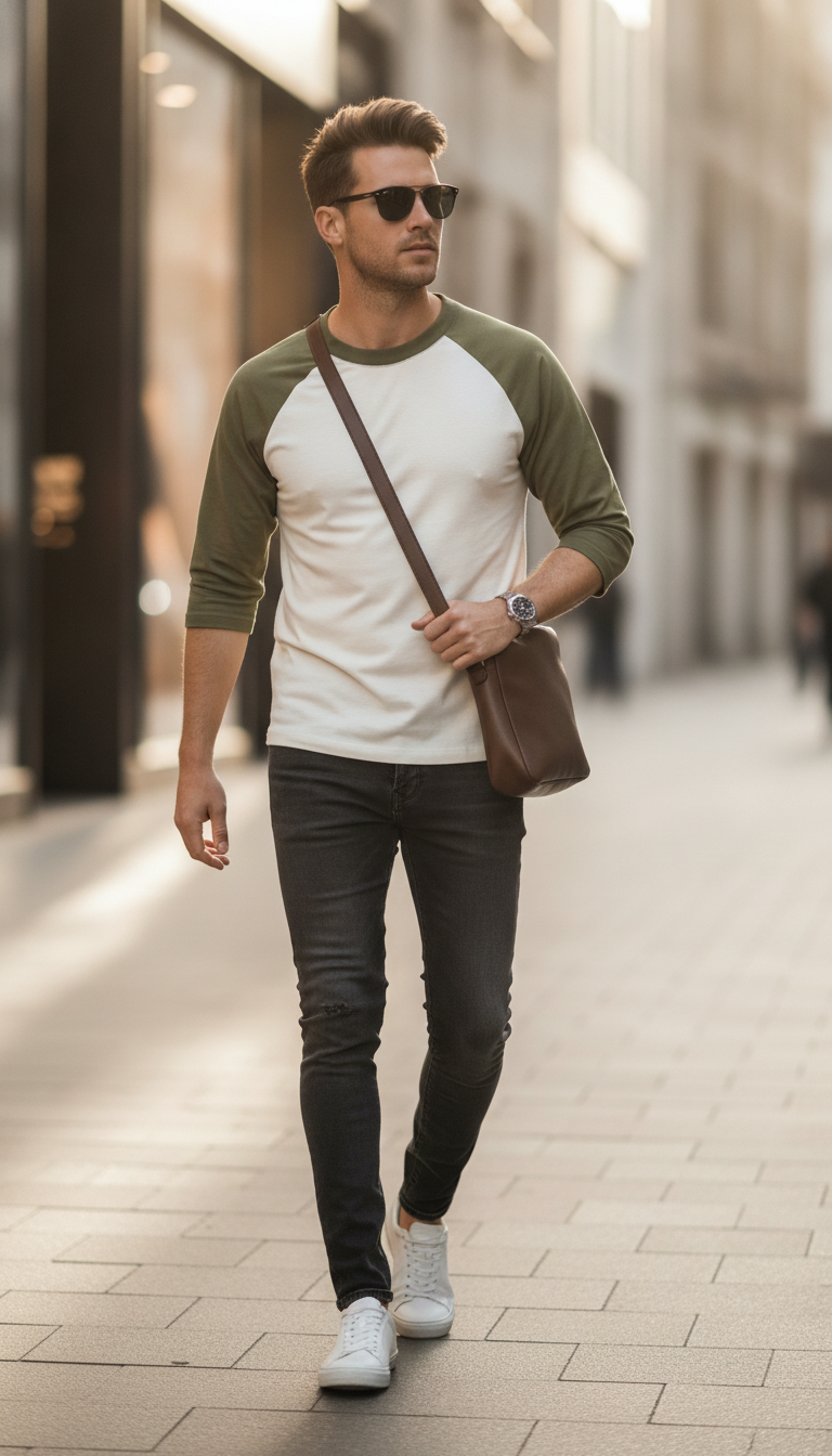Unisex Oversized Raglan Olive Green off white