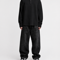 Black Henley waffle knit - LitShirt