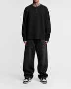 Black Henley waffle knit - LitShirt