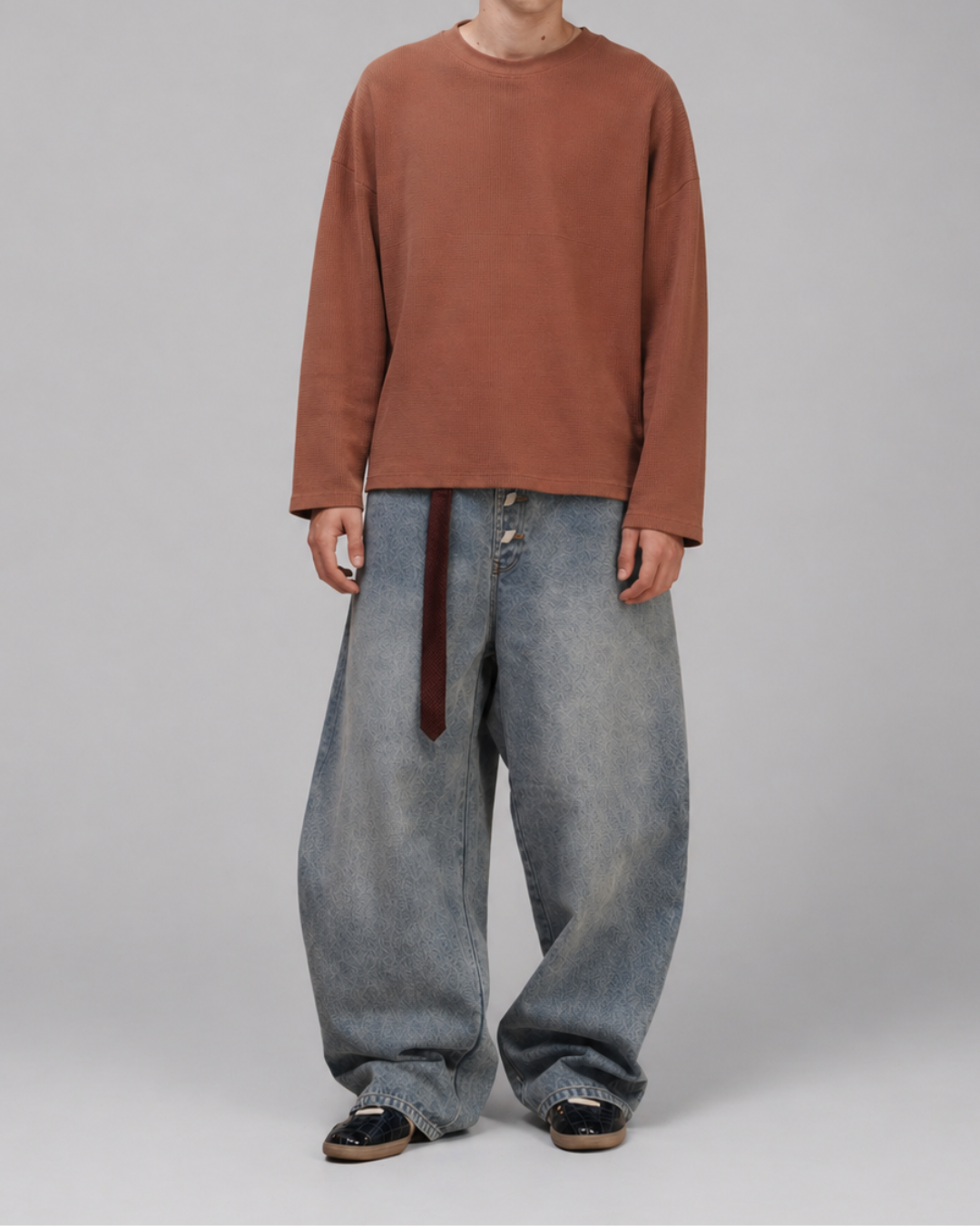 Brown Waffle Knit Oversized Full-Sleeve - LitShirt