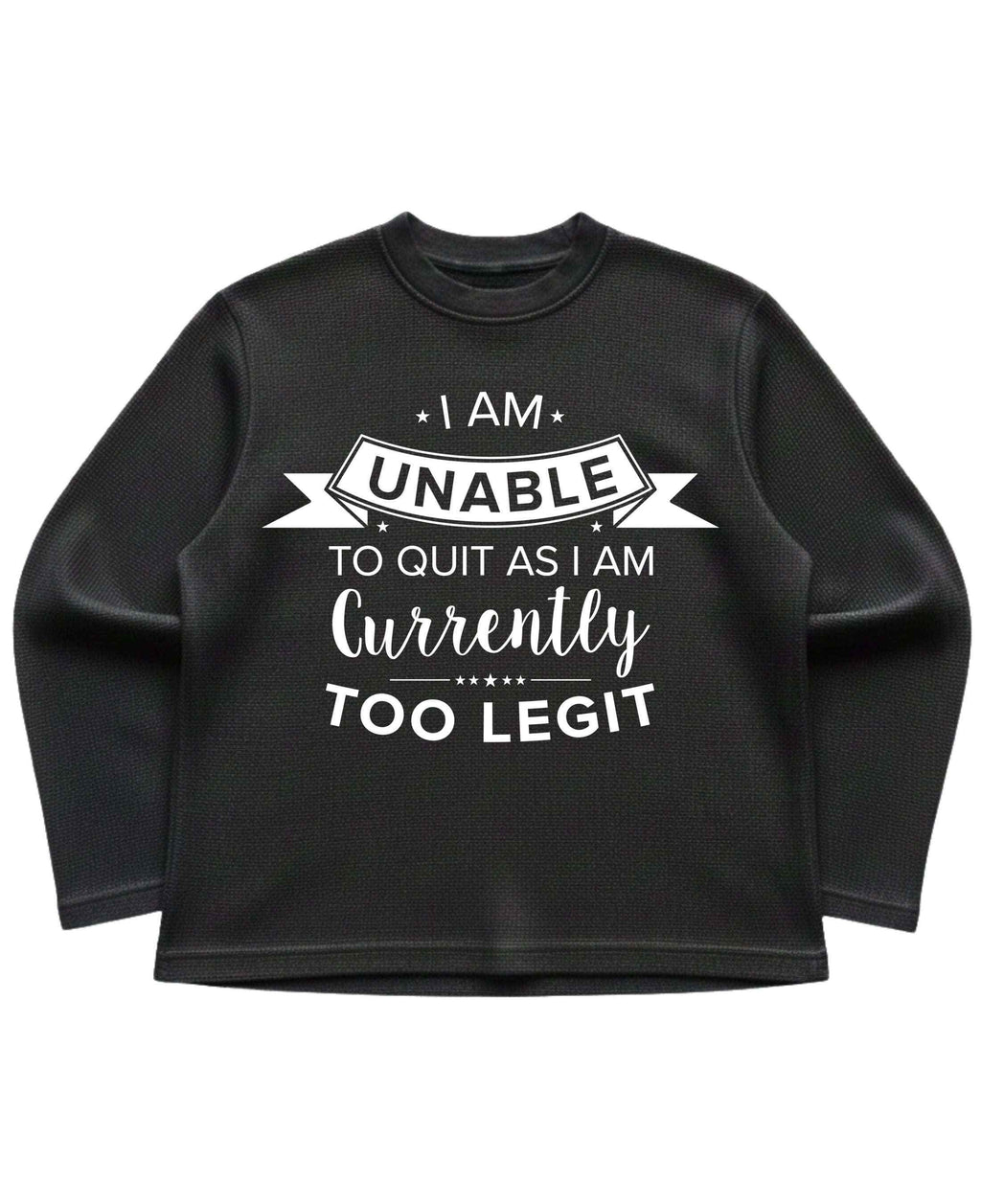 2 Legit 2 Quit Black Waffle Knit Oversized Full-Sleeve