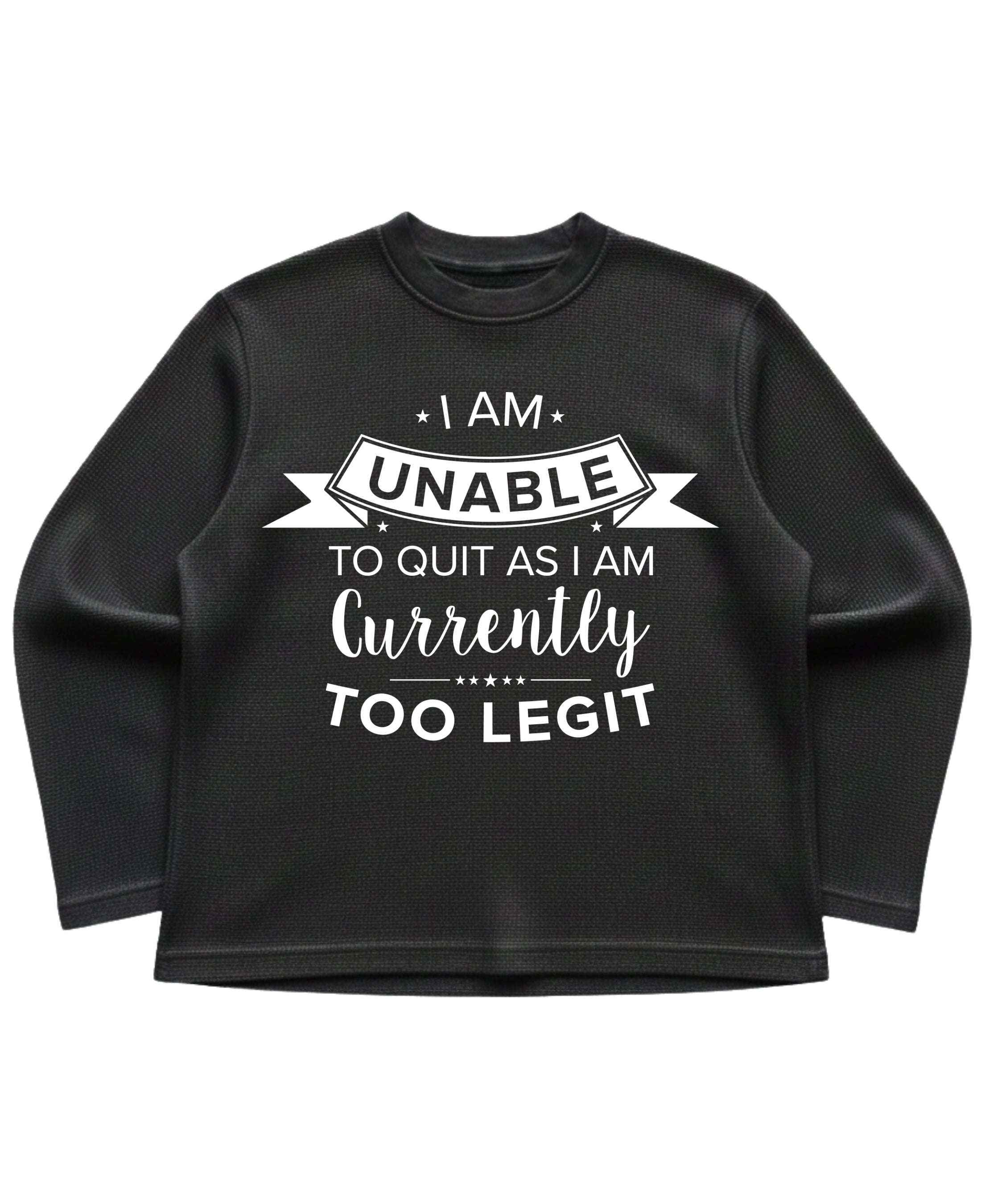 2 Legit 2 Quit Black Waffle Knit Oversized Full-Sleeve