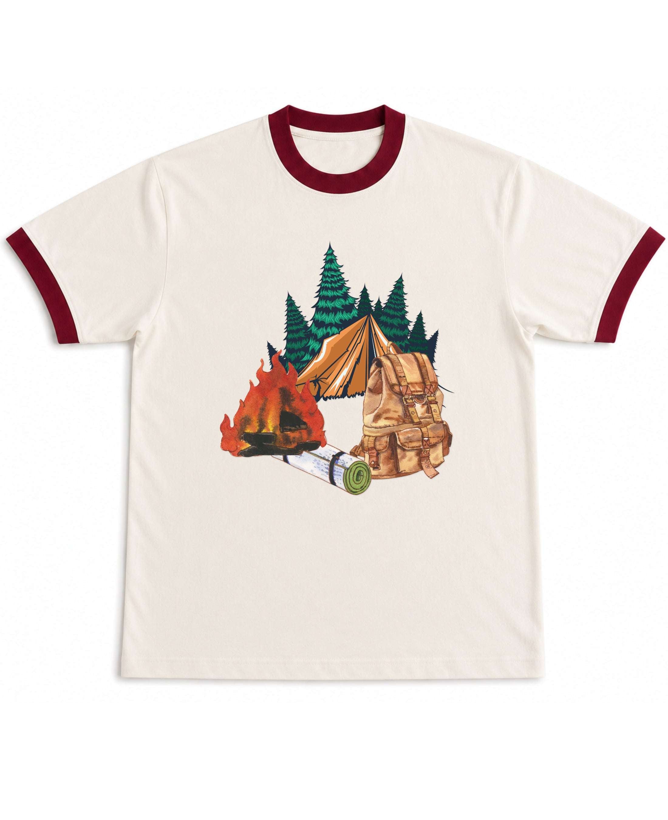 Off White & Maroon Ringer tee Front Design