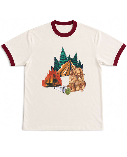 Off White & Maroon Ringer tee Front Design