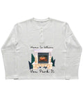 Camping Graphic  White Henley waffle knit